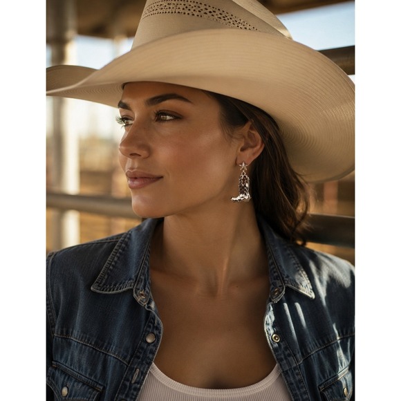 Bijoux Bar Jewelry - Bijoux Bar Cowboy Boot Star Earrings Two Tone Gold Silver Western Drop